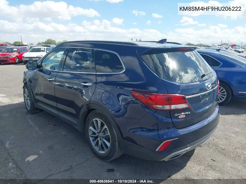 2017 Hyundai Santa Fe Se VIN: KM8SM4HF9HU206222 Lot: 40636541