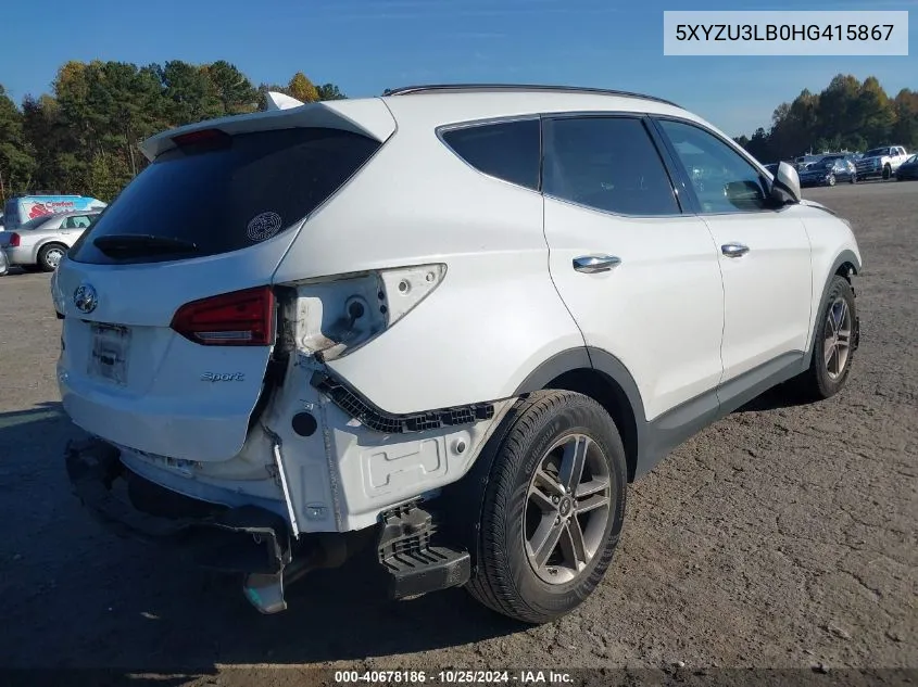 2017 Hyundai Santa Fe Sport 2.4L VIN: 5XYZU3LB0HG415867 Lot: 40678186