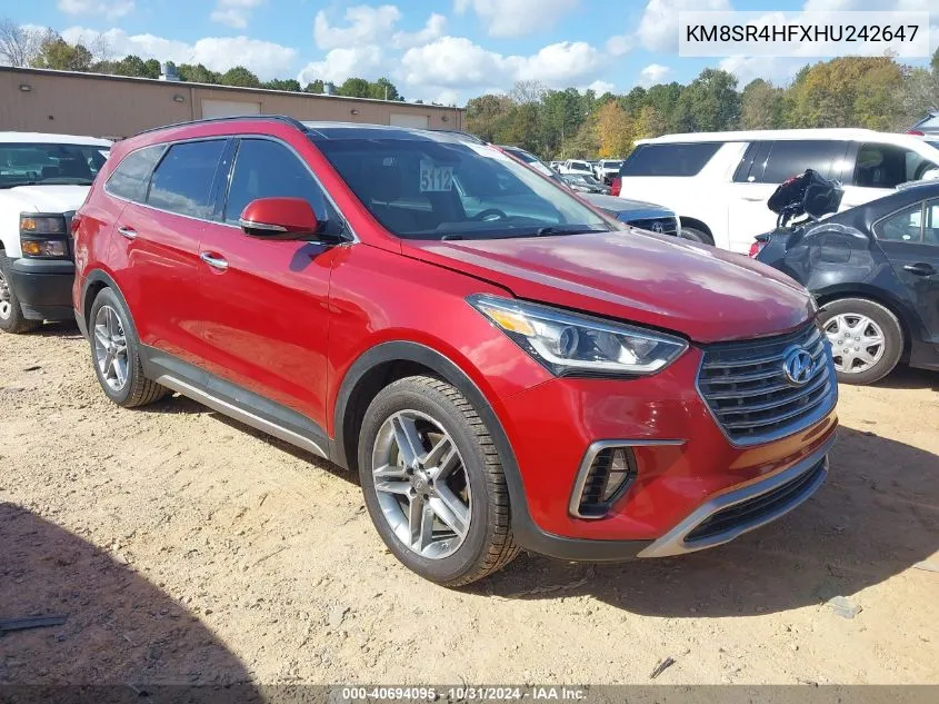 2017 Hyundai Santa Fe Limited Ultimate VIN: KM8SR4HFXHU242647 Lot: 40694095