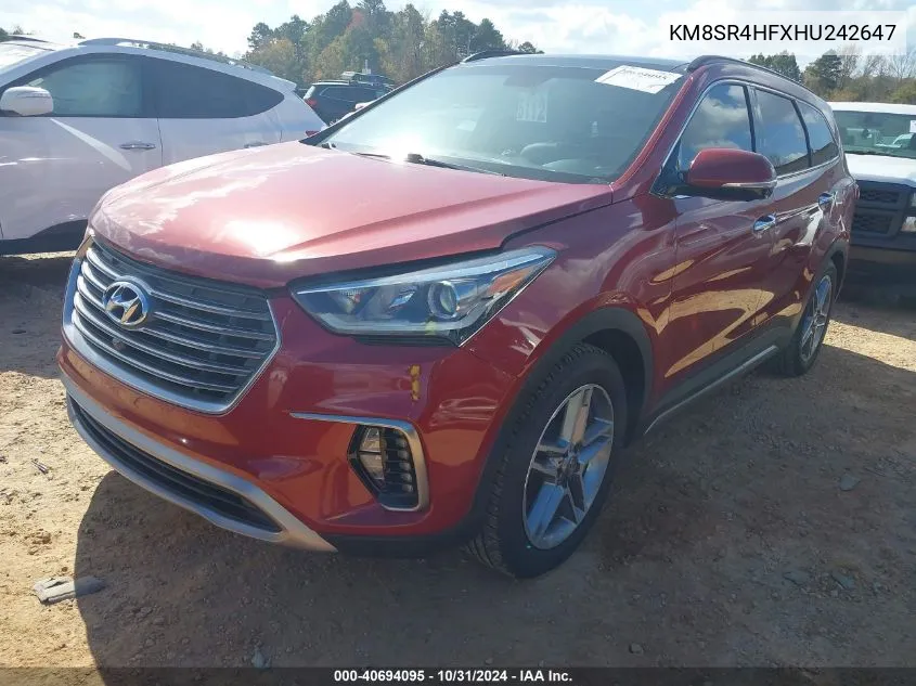 2017 Hyundai Santa Fe Limited Ultimate VIN: KM8SR4HFXHU242647 Lot: 40694095