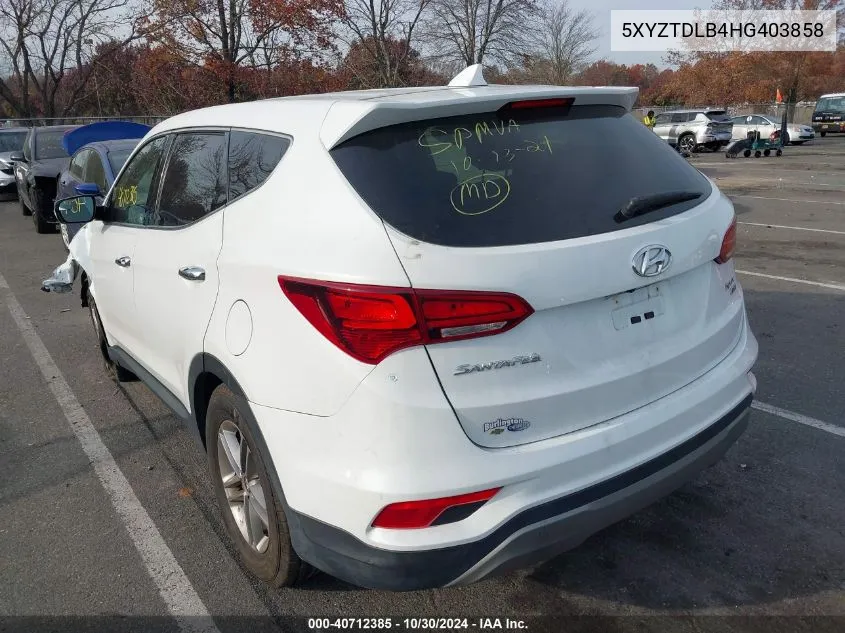 2017 Hyundai Santa Fe Sport 2.4L VIN: 5XYZTDLB4HG403858 Lot: 40712385