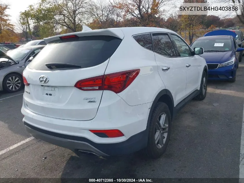 5XYZTDLB4HG403858 2017 Hyundai Santa Fe Sport 2.4L