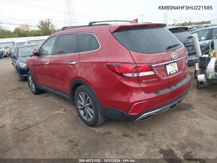 2017 Hyundai Santa Fe Se VIN: KM8SN4HF3HU221585 Lot: 40731832