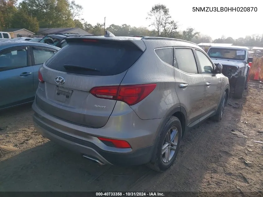 2017 Hyundai Santa Fe Sport 2.4L VIN: 5NMZU3LB0HH020870 Lot: 40733358