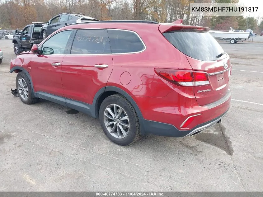 2017 Hyundai Santa Fe Se VIN: KM8SMDHF7HU191817 Lot: 40774783