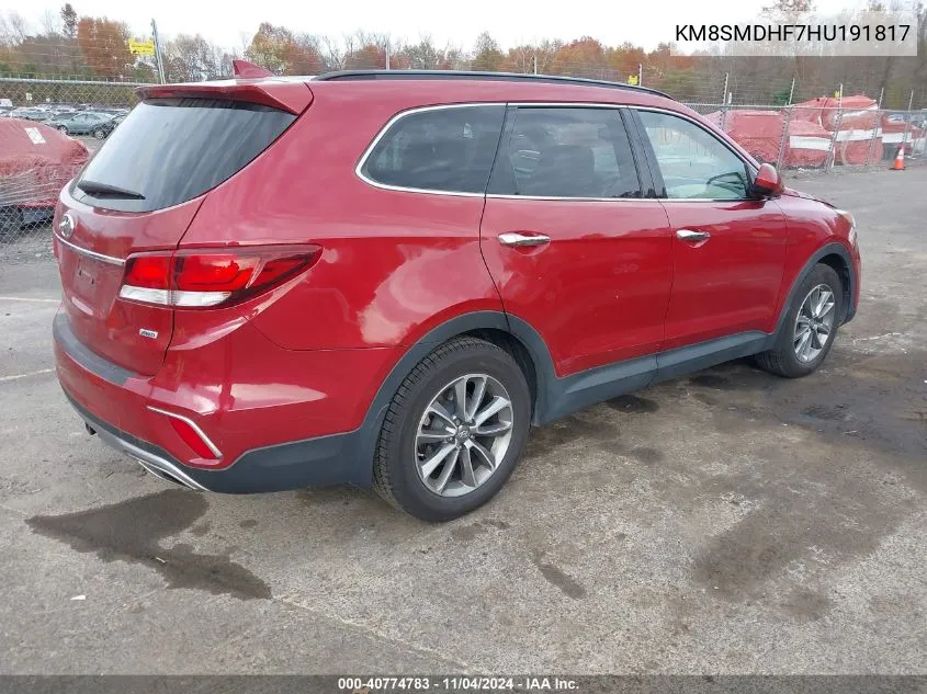 2017 Hyundai Santa Fe Se VIN: KM8SMDHF7HU191817 Lot: 40774783