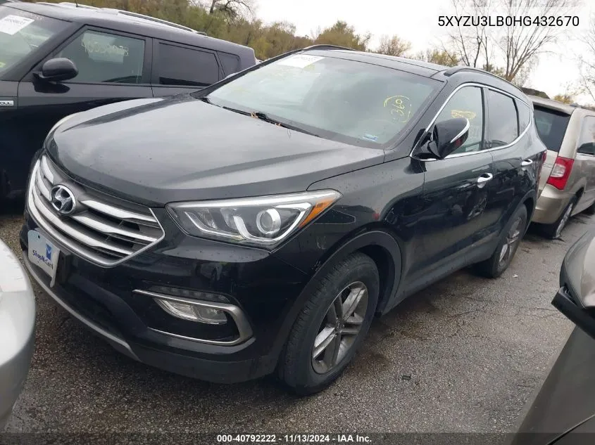 2017 Hyundai Santa Fe Sport 2.4L VIN: 5XYZU3LB0HG432670 Lot: 40792222