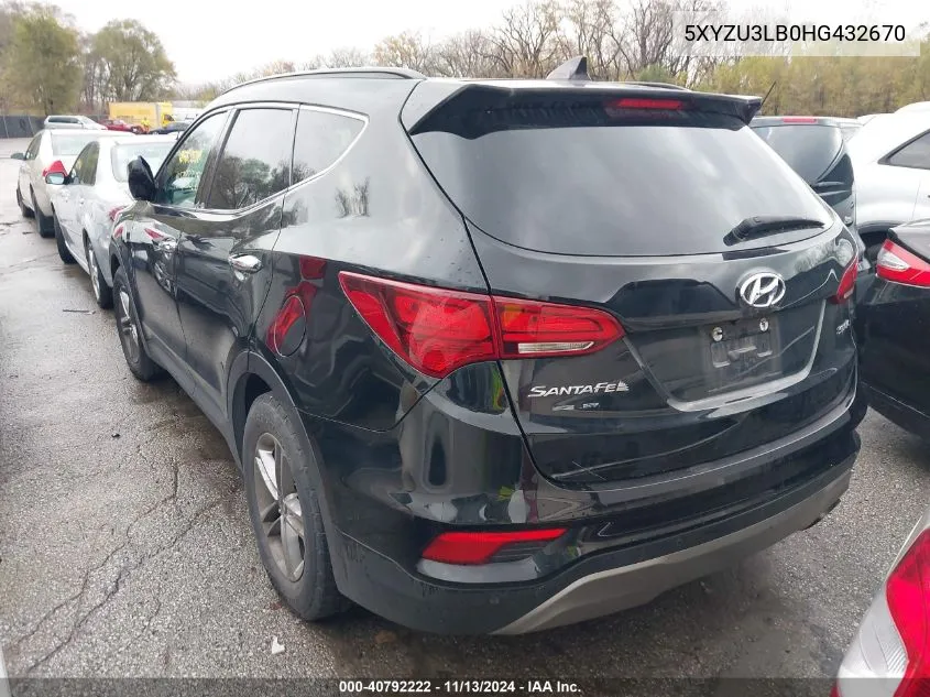 2017 Hyundai Santa Fe Sport 2.4L VIN: 5XYZU3LB0HG432670 Lot: 40792222