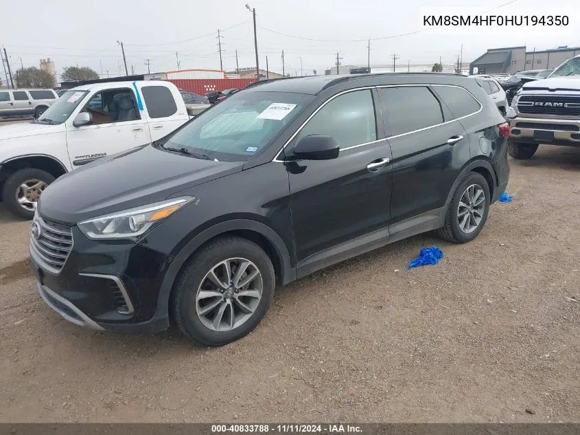 2017 Hyundai Santa Fe Se VIN: KM8SM4HF0HU194350 Lot: 40833788