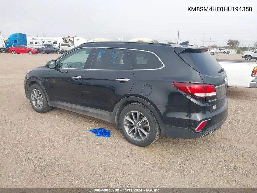 2017 Hyundai Santa Fe Se VIN: KM8SM4HF0HU194350 Lot: 40833788