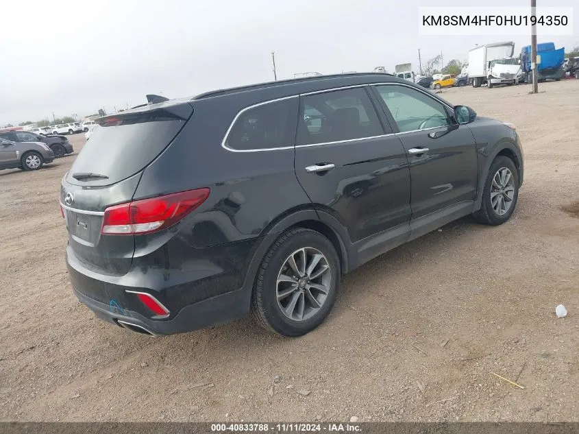 2017 Hyundai Santa Fe Se VIN: KM8SM4HF0HU194350 Lot: 40833788