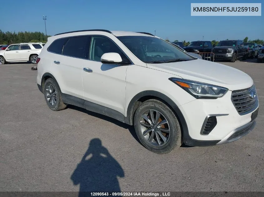 2018 Hyundai Santa Fe Se/Limited VIN: KM8SNDHF5JU259180 Lot: 12090543