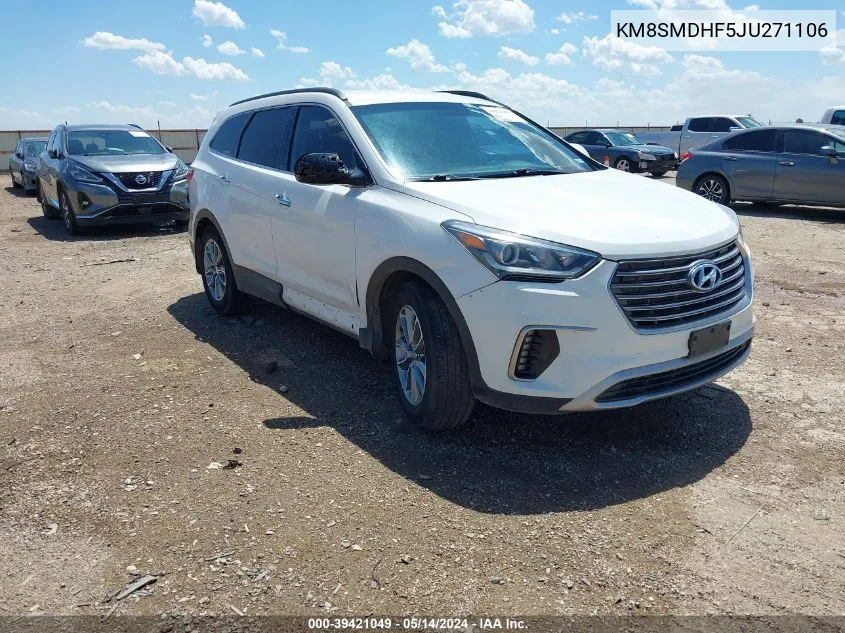 2018 Hyundai Santa Fe Se VIN: KM8SMDHF5JU271106 Lot: 39421049