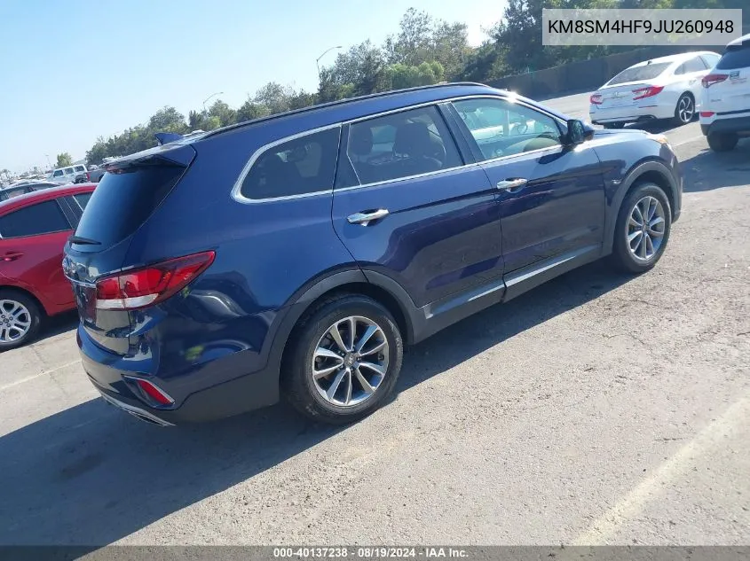 2018 Hyundai Santa Fe Se VIN: KM8SM4HF9JU260948 Lot: 40137238