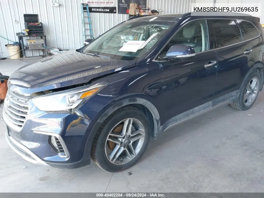 2018 Hyundai Santa Fe Se/Limited VIN: KM8SRDHF9JU269635 Lot: 40402204