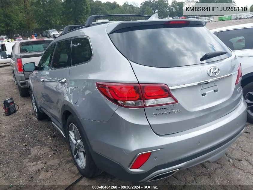 2018 Hyundai Santa Fe Limited Ultimate VIN: KM8SR4HF1JU268110 Lot: 40461260