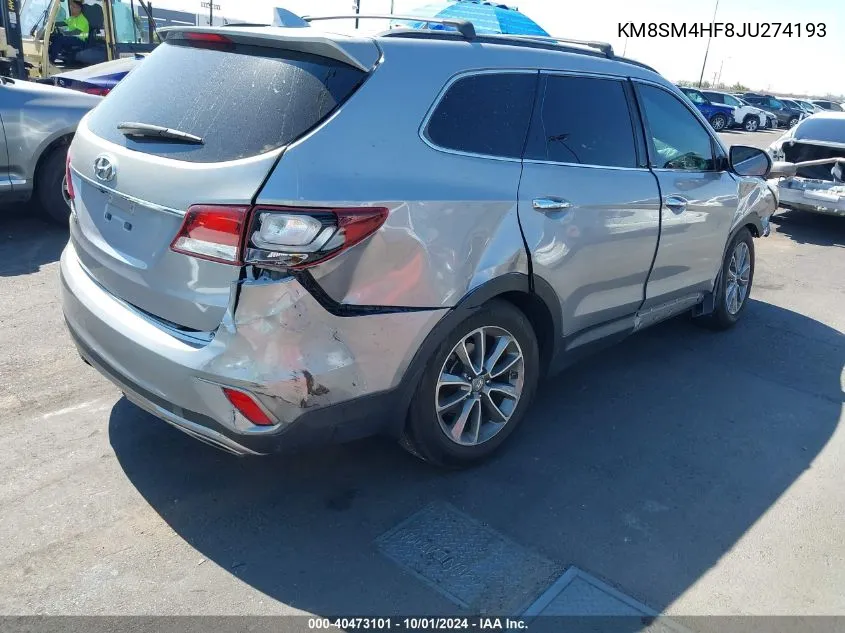 KM8SM4HF8JU274193 2018 Hyundai Santa Fe Se