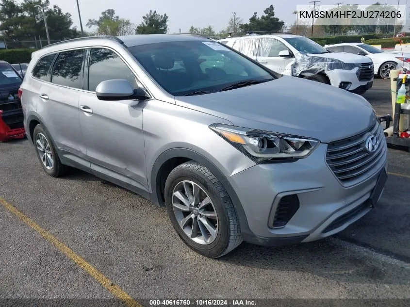 2018 Hyundai Santa Fe Se VIN: KM8SM4HF2JU274206 Lot: 40616760