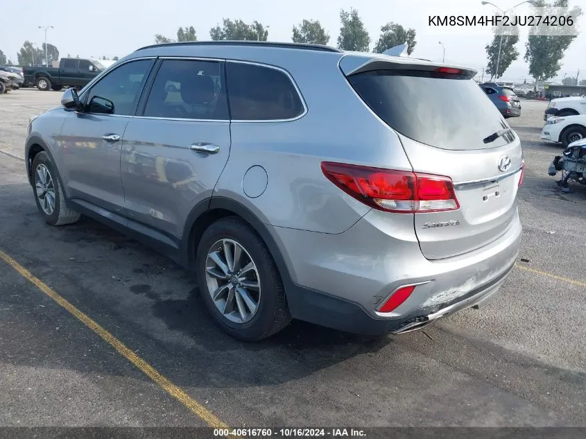 2018 Hyundai Santa Fe Se VIN: KM8SM4HF2JU274206 Lot: 40616760