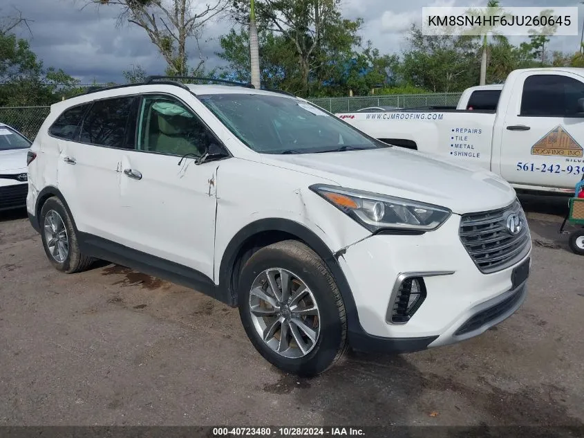 2018 Hyundai Santa Fe Se VIN: KM8SN4HF6JU260645 Lot: 40723480