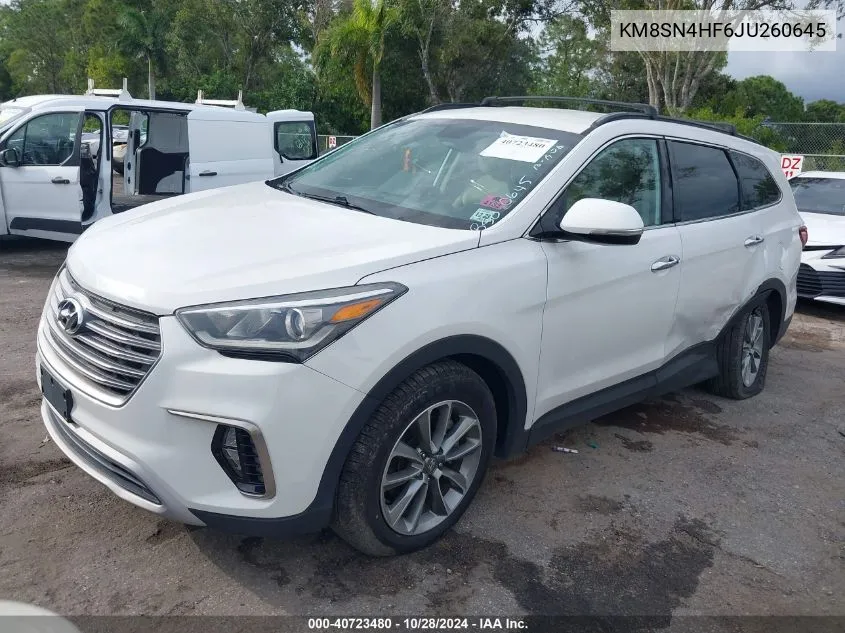 2018 Hyundai Santa Fe Se VIN: KM8SN4HF6JU260645 Lot: 40723480