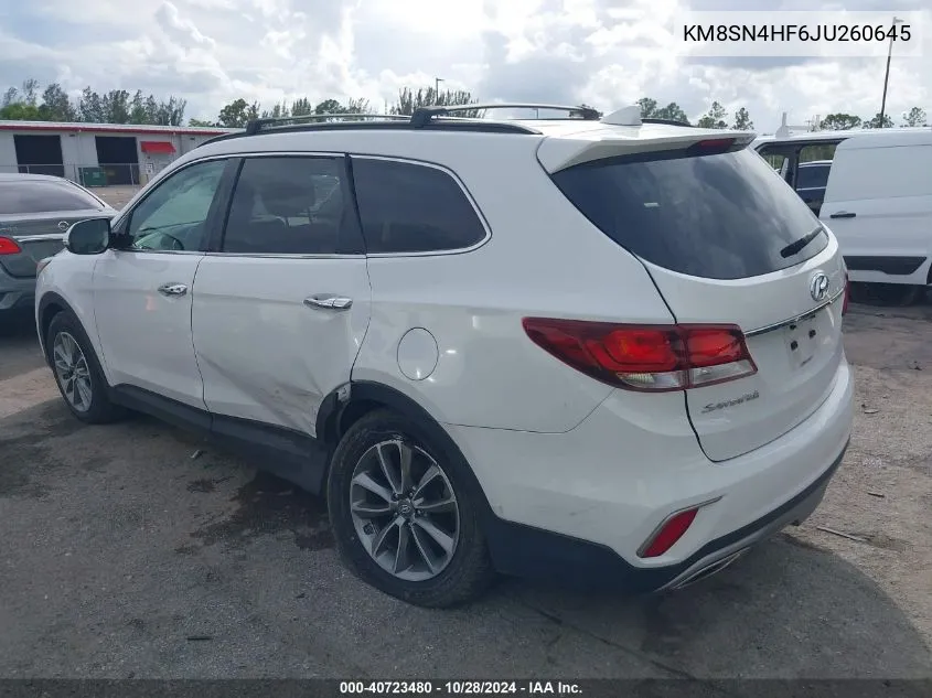 2018 Hyundai Santa Fe Se VIN: KM8SN4HF6JU260645 Lot: 40723480