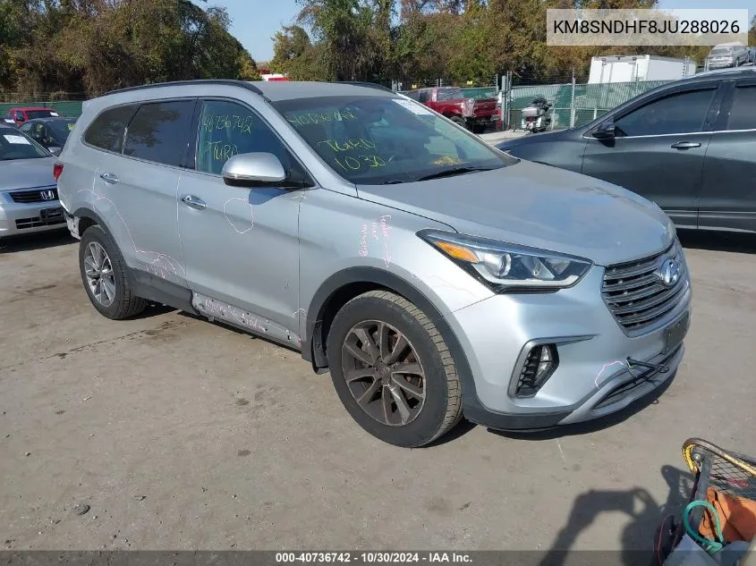 2018 Hyundai Santa Fe Se VIN: KM8SNDHF8JU288026 Lot: 40736742