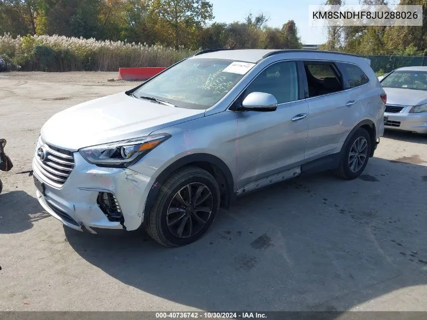 2018 Hyundai Santa Fe Se VIN: KM8SNDHF8JU288026 Lot: 40736742