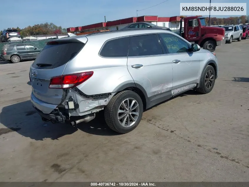 2018 Hyundai Santa Fe Se VIN: KM8SNDHF8JU288026 Lot: 40736742