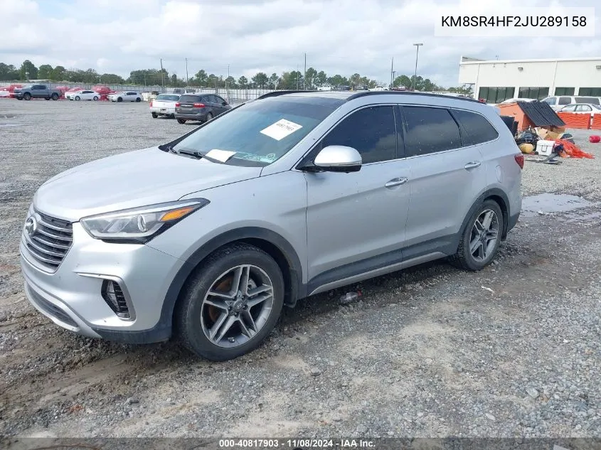 2018 Hyundai Santa Fe Limited Ultimate VIN: KM8SR4HF2JU289158 Lot: 40817903