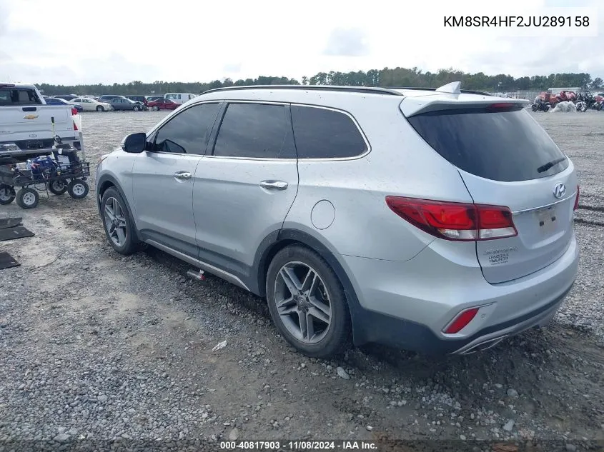 2018 Hyundai Santa Fe Limited Ultimate VIN: KM8SR4HF2JU289158 Lot: 40817903