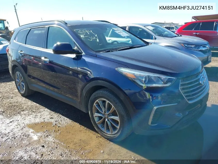 2018 Hyundai Santa Fe Se VIN: KM8SM4HF3JU274151 Lot: 40900978