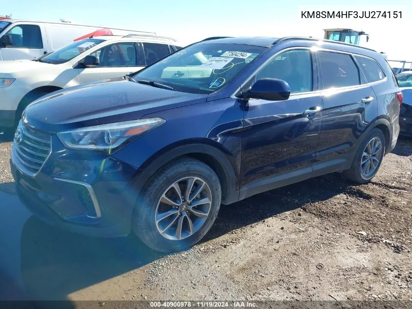 2018 Hyundai Santa Fe Se VIN: KM8SM4HF3JU274151 Lot: 40900978