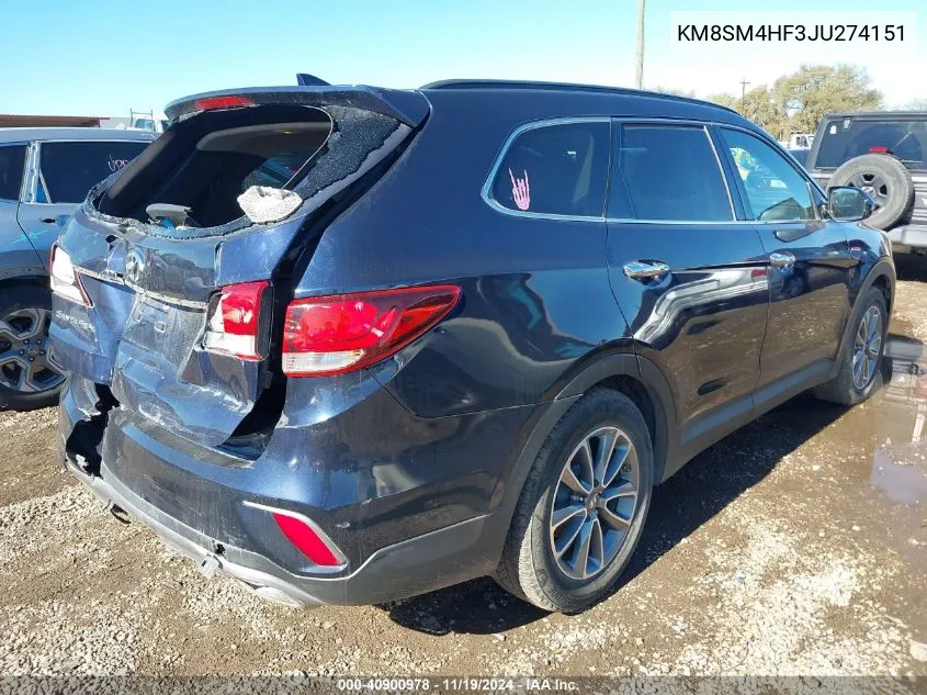 2018 Hyundai Santa Fe Se VIN: KM8SM4HF3JU274151 Lot: 40900978