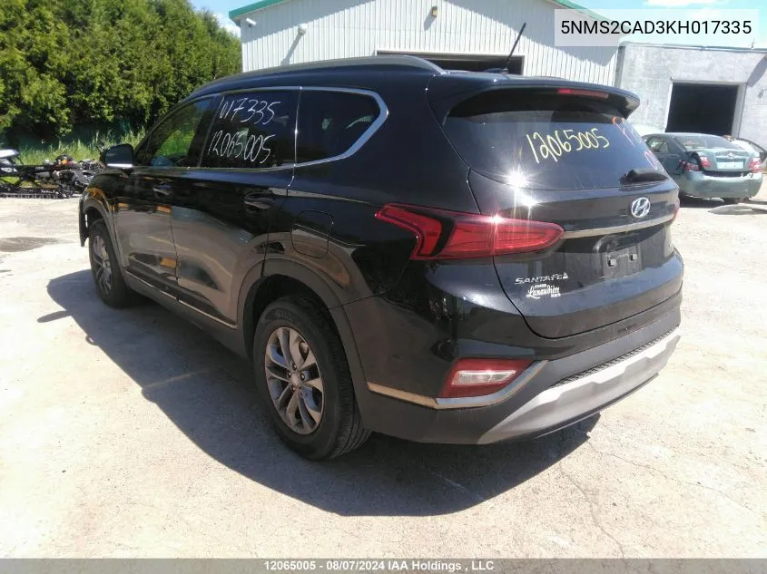 2019 Hyundai Santa Fe Se VIN: 5NMS2CAD3KH017335 Lot: 12065005