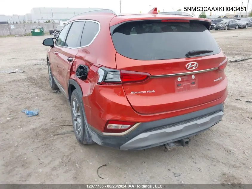 2019 Hyundai Santa Fe Luxury VIN: 5NMS3CAAXKH043451 Lot: 12077755