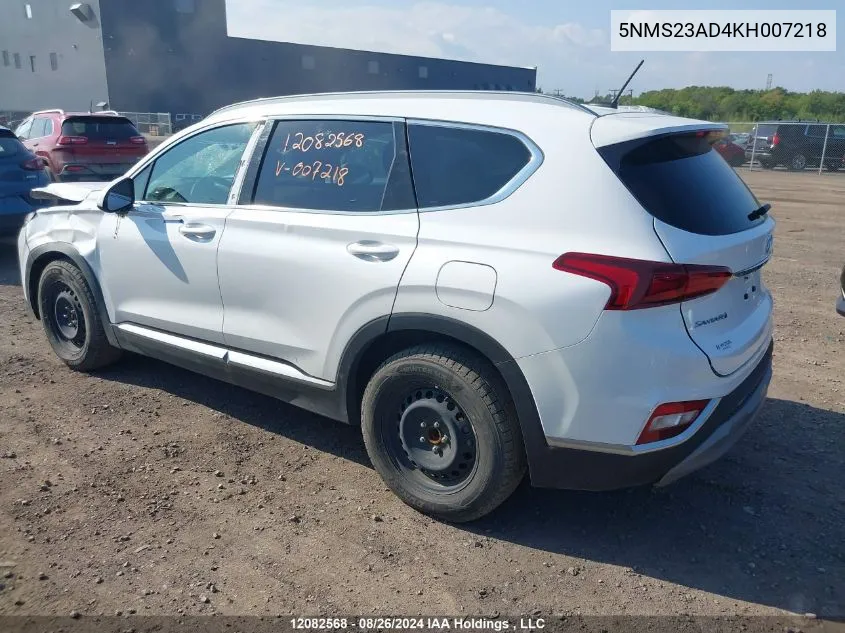 2019 Hyundai Santa Fe Essential VIN: 5NMS23AD4KH007218 Lot: 12082568