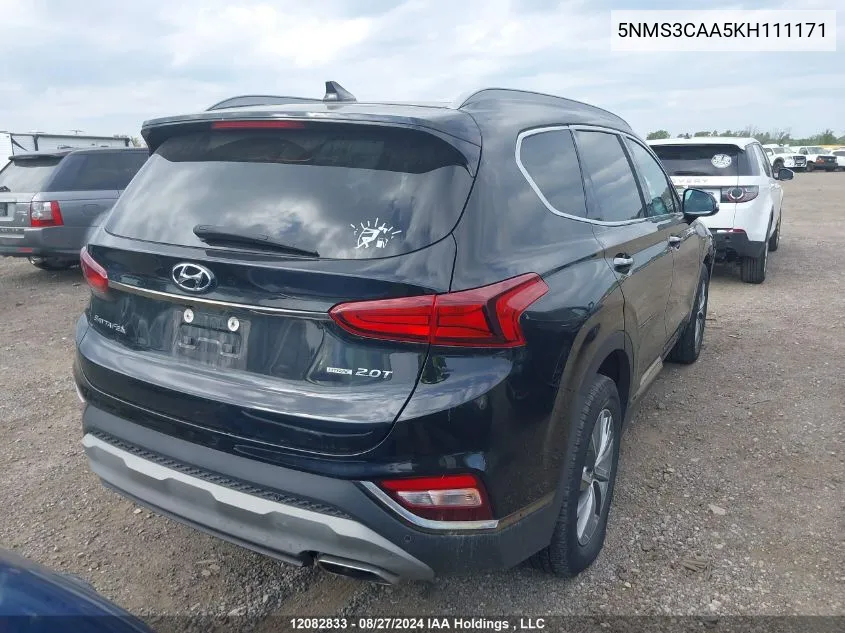 2019 Hyundai Santa Fe Luxury VIN: 5NMS3CAA5KH111171 Lot: 12082833