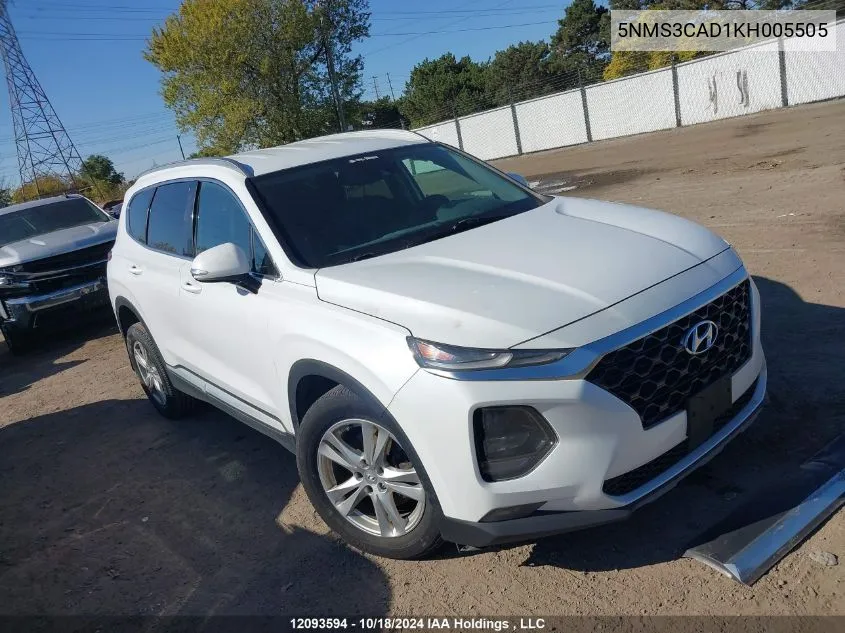 2019 Hyundai Santa Fe VIN: 5NMS3CAD1KH005505 Lot: 12093594