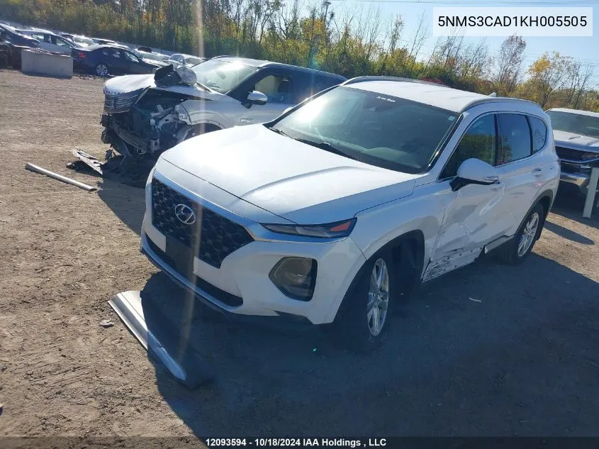 2019 Hyundai Santa Fe VIN: 5NMS3CAD1KH005505 Lot: 12093594