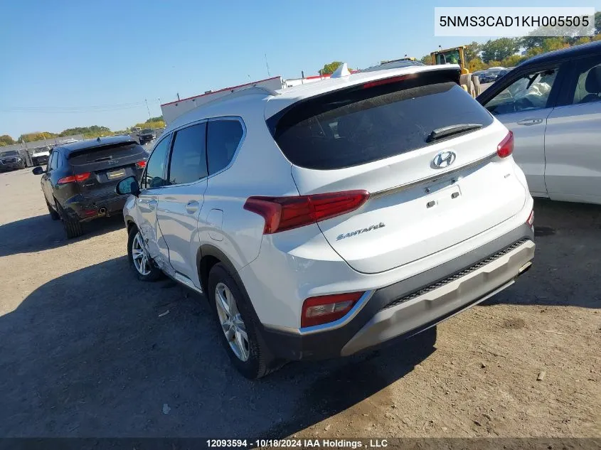 2019 Hyundai Santa Fe VIN: 5NMS3CAD1KH005505 Lot: 12093594