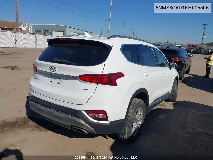 2019 Hyundai Santa Fe VIN: 5NMS3CAD1KH005505 Lot: 12093594