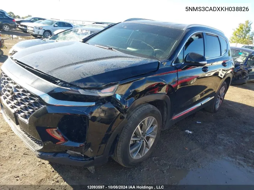 5NMS3CADXKH038826 2019 Hyundai Santa Fe Sel/Sel Plus