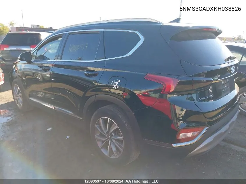 2019 Hyundai Santa Fe Sel/Sel Plus VIN: 5NMS3CADXKH038826 Lot: 12093597