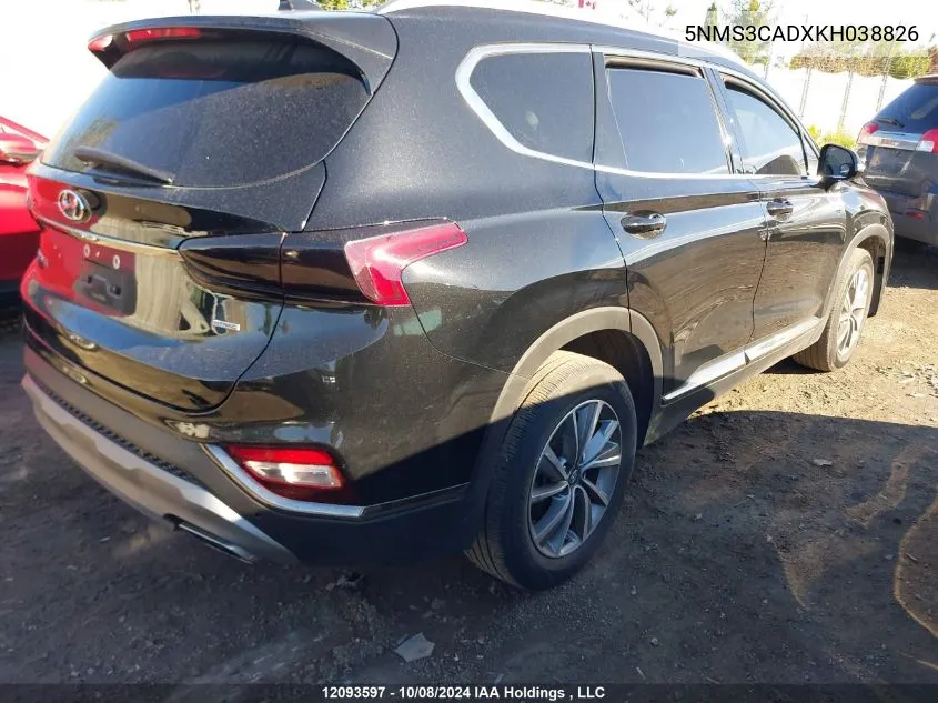 2019 Hyundai Santa Fe Sel/Sel Plus VIN: 5NMS3CADXKH038826 Lot: 12093597