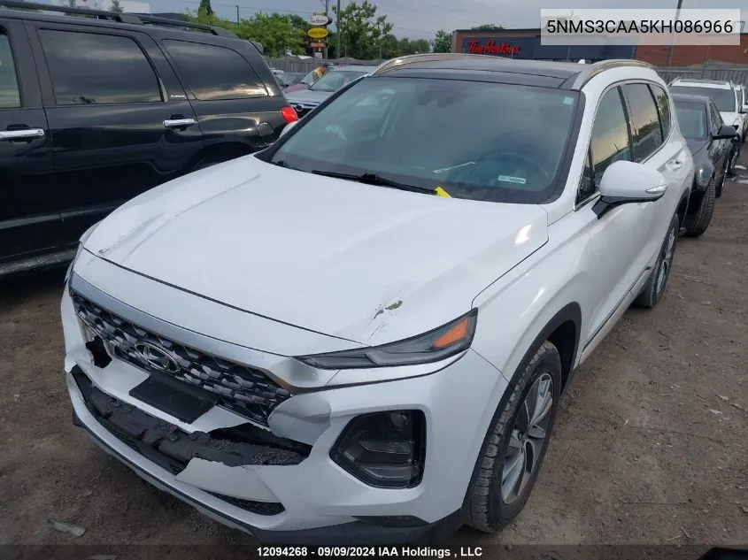 2019 Hyundai Santa Fe Sel/Sel Plus VIN: 5NMS3CAA5KH086966 Lot: 12094268