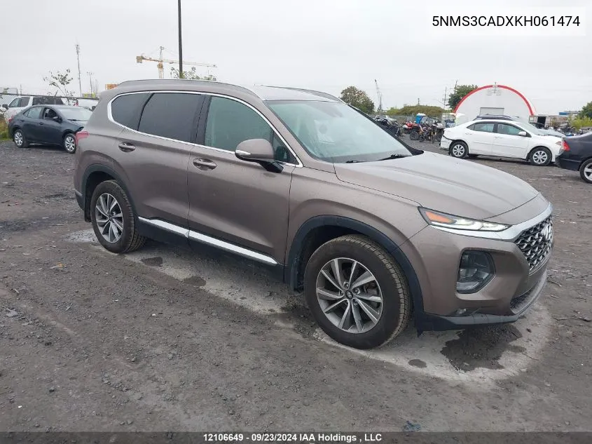 5NMS3CADXKH061474 2019 Hyundai Santa Fe Sel/Sel Plus