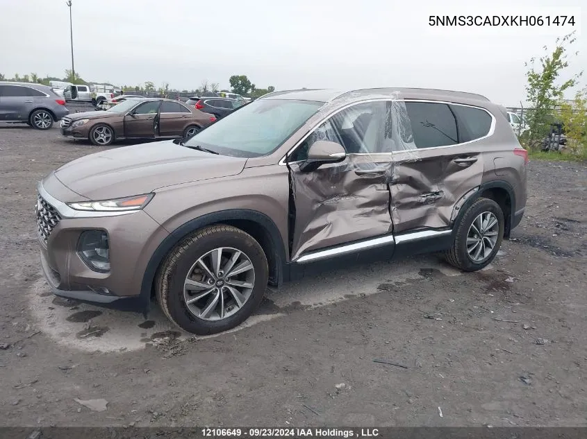 5NMS3CADXKH061474 2019 Hyundai Santa Fe Sel/Sel Plus