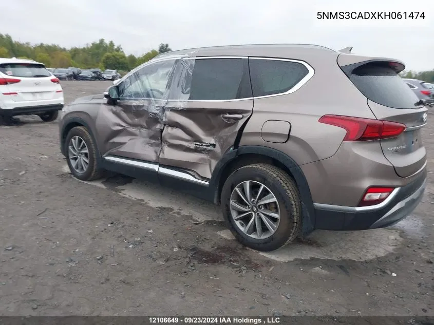 5NMS3CADXKH061474 2019 Hyundai Santa Fe Sel/Sel Plus