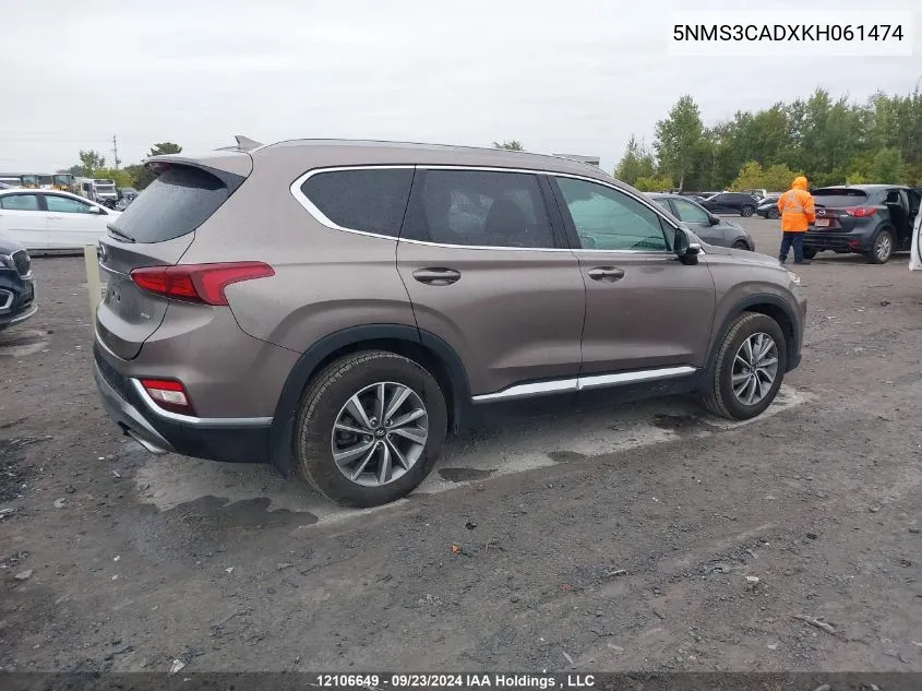 2019 Hyundai Santa Fe Sel/Sel Plus VIN: 5NMS3CADXKH061474 Lot: 12106649